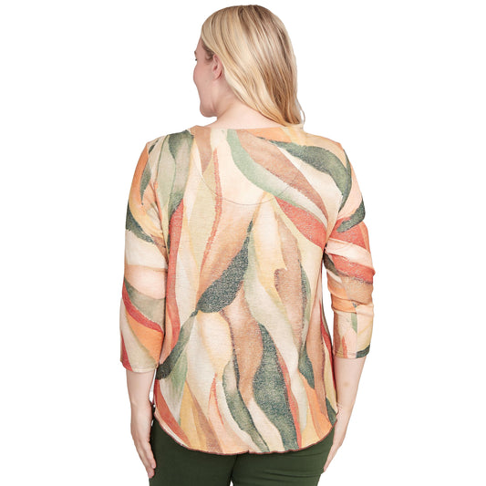 Alfred Dunner Women's Petite Stained Glass Shimmer V-Neck Top Size PXL Pine Multi