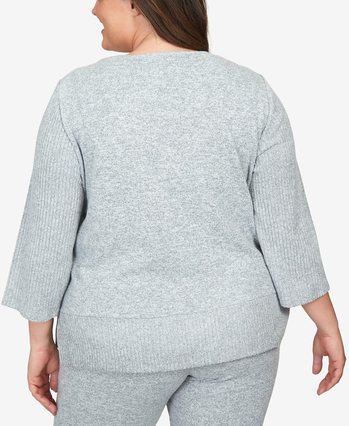 Alfred Dunner Comfort Zone Floral Embroidered with Slit Hem and Ribbed Sleeve (US, Alpha, 3X, Plus, Regular, Plus Size, Grey)