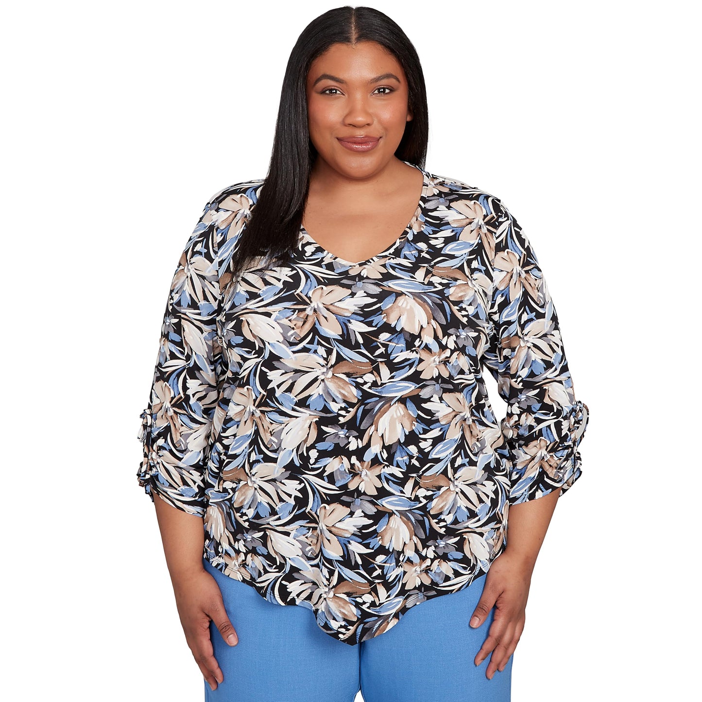 Tie Sleeve Brushstroke Floral Knit Top