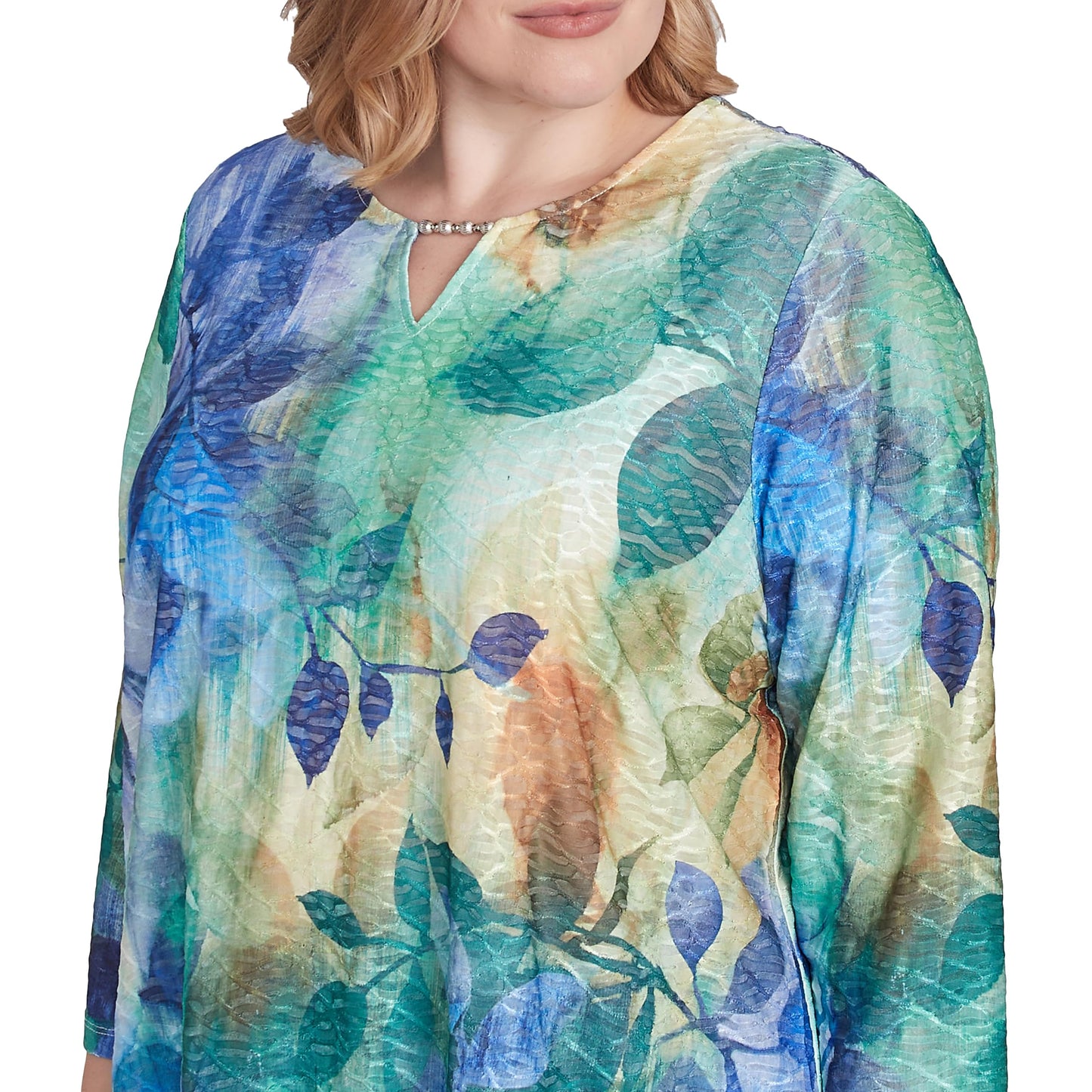 Alfred Dunner Women's Petite Watercolor Leaves Knit Top Size PS Multi Green