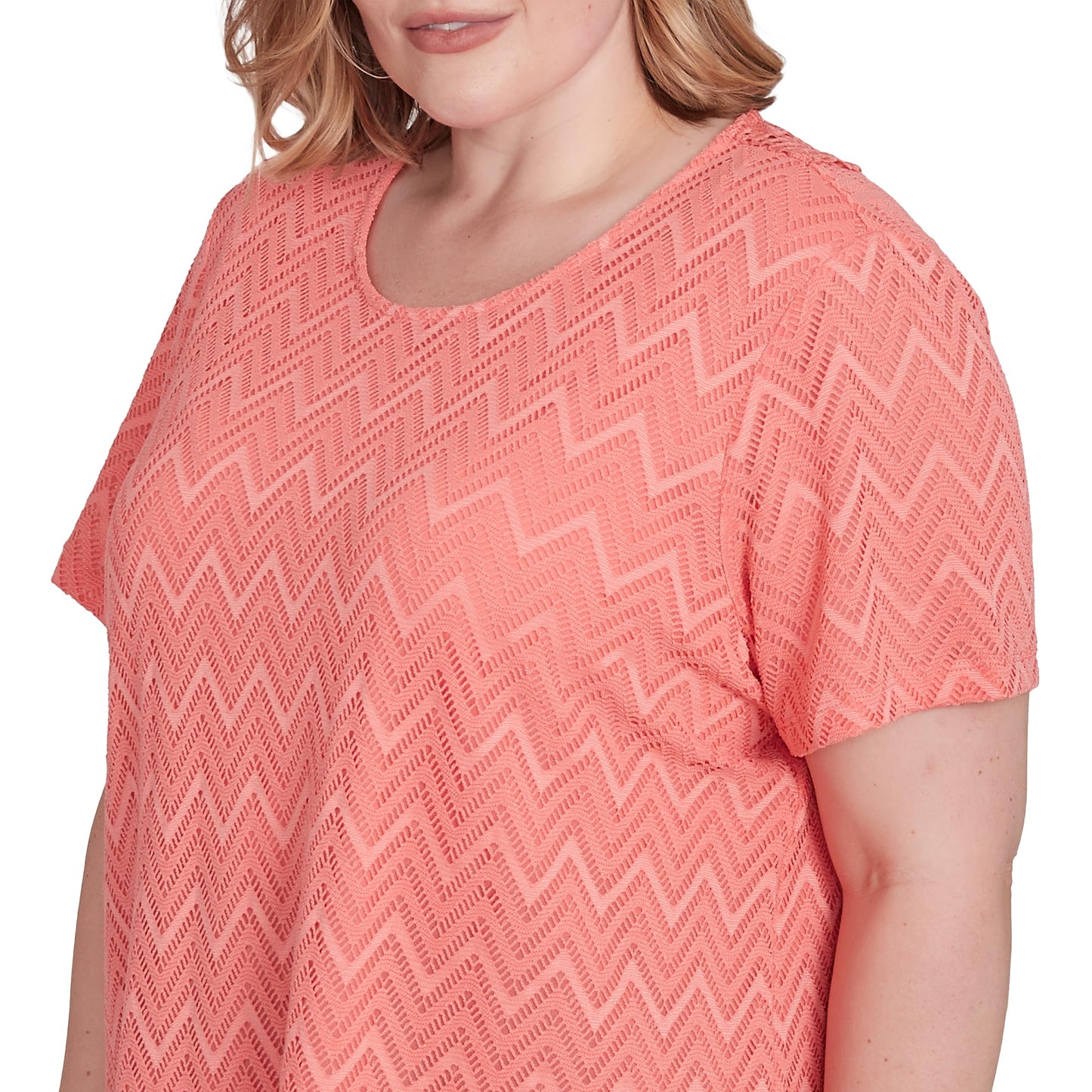 Textured Chevron Lace Back Tee