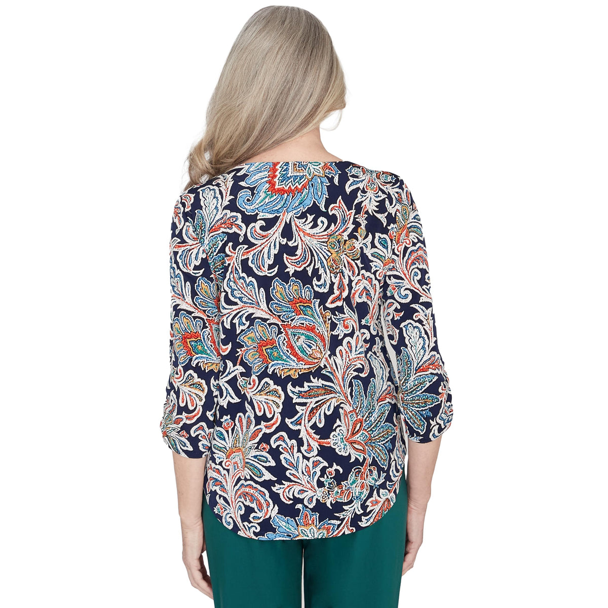 Alfred Dunner Classic Multi Colored Polyester Floral top (US, Alpha, Small, Regular, Petite, Multi)
