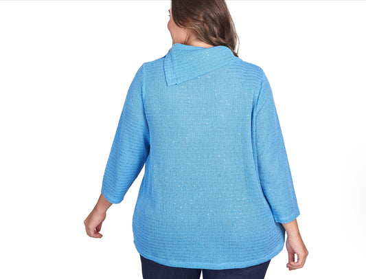 Ruby Rd. Cowl Neck Top with Tiny Sequins All Polyester (US, Alpha, 2X, Plus, Regular, Plus Size, Blue)
