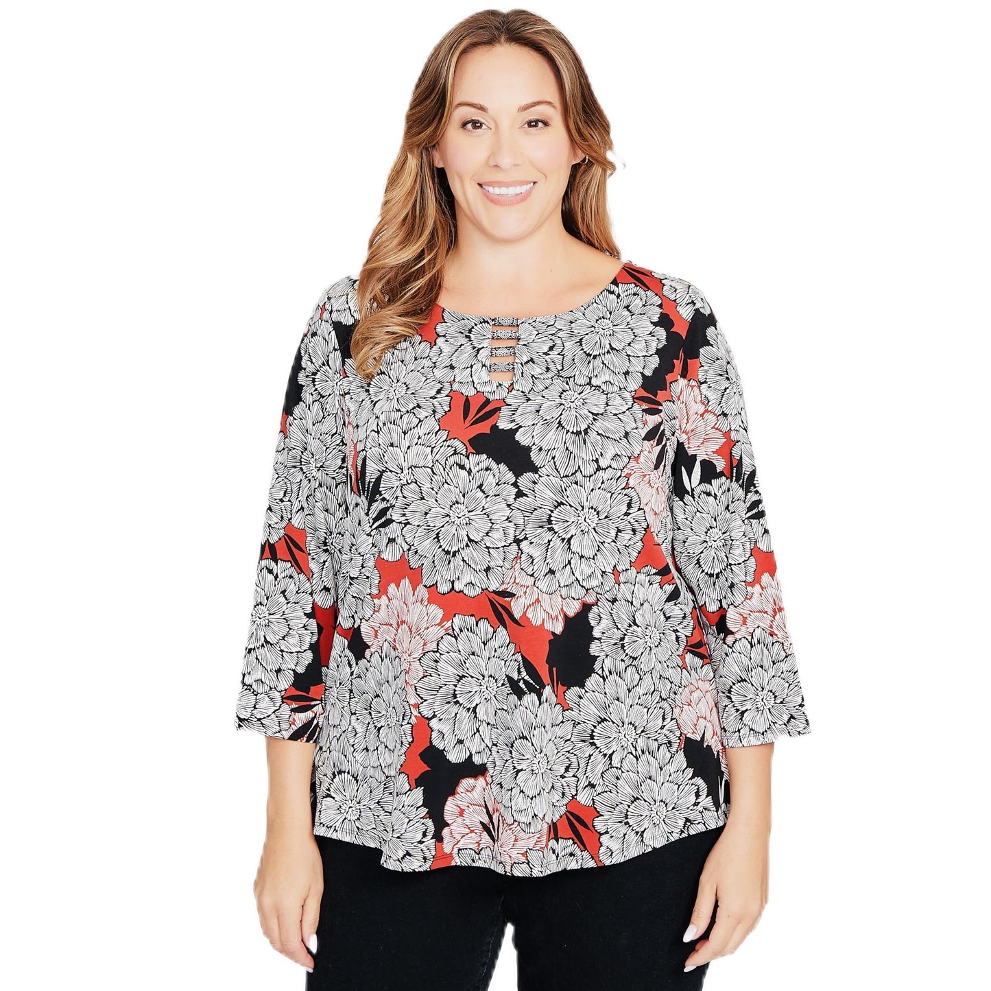 Ruby Rd. Knit Dahlia Top 3/4 Sleeve (US, Alpha, Medium, Regular, Regular, Standard, Multi)