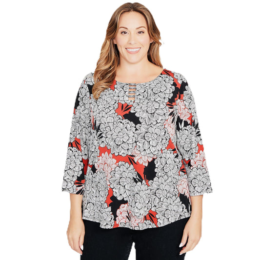 Ruby Rd. Knit Dahlia Top 3/4 Sleeve (US, Alpha, Medium, Regular, Regular, Standard, Multi)