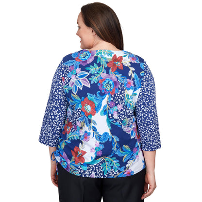 Alfred Dunner Batik Floral Patch Cotton Top