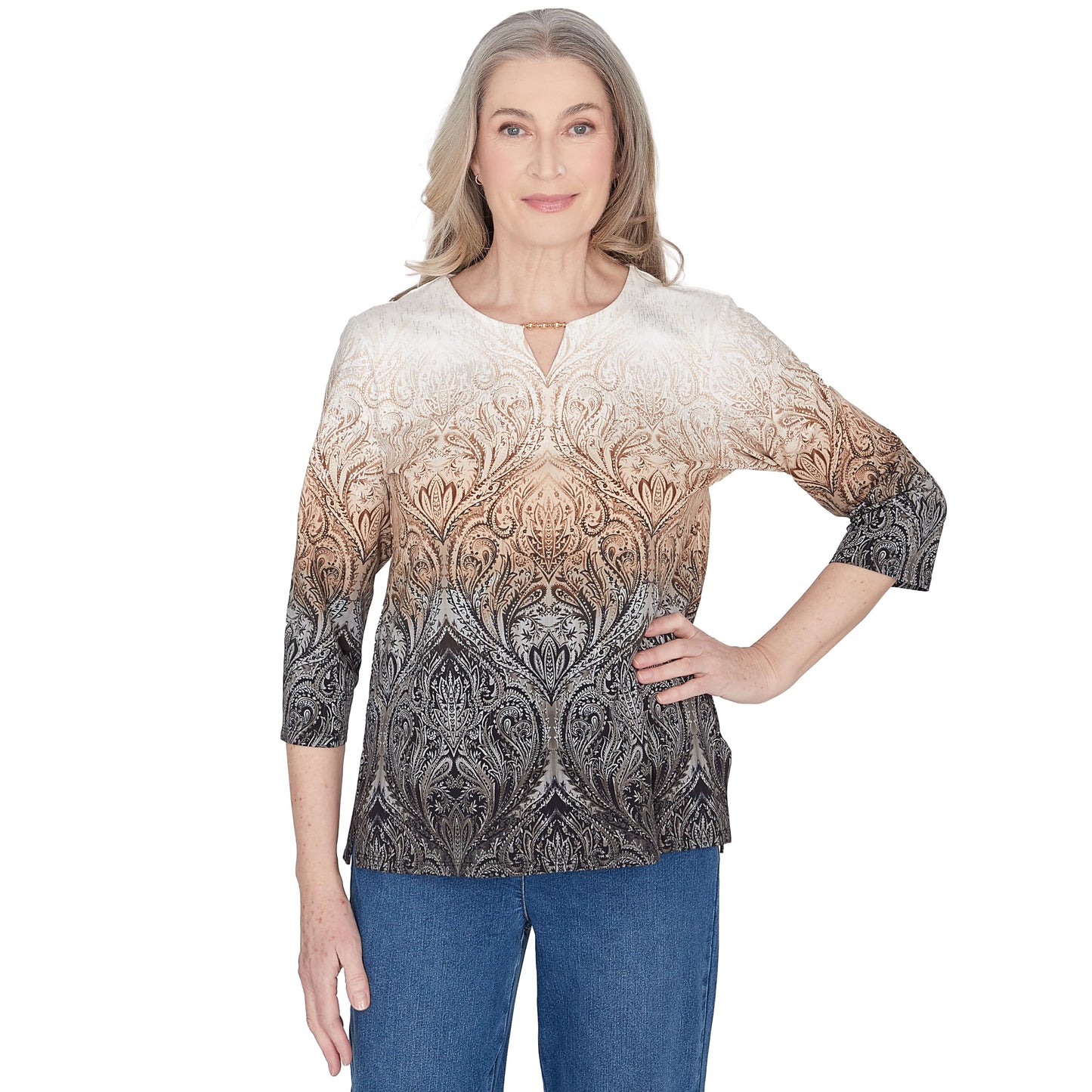 Alfred Dunner Women's Classics Ombre Medallion Top