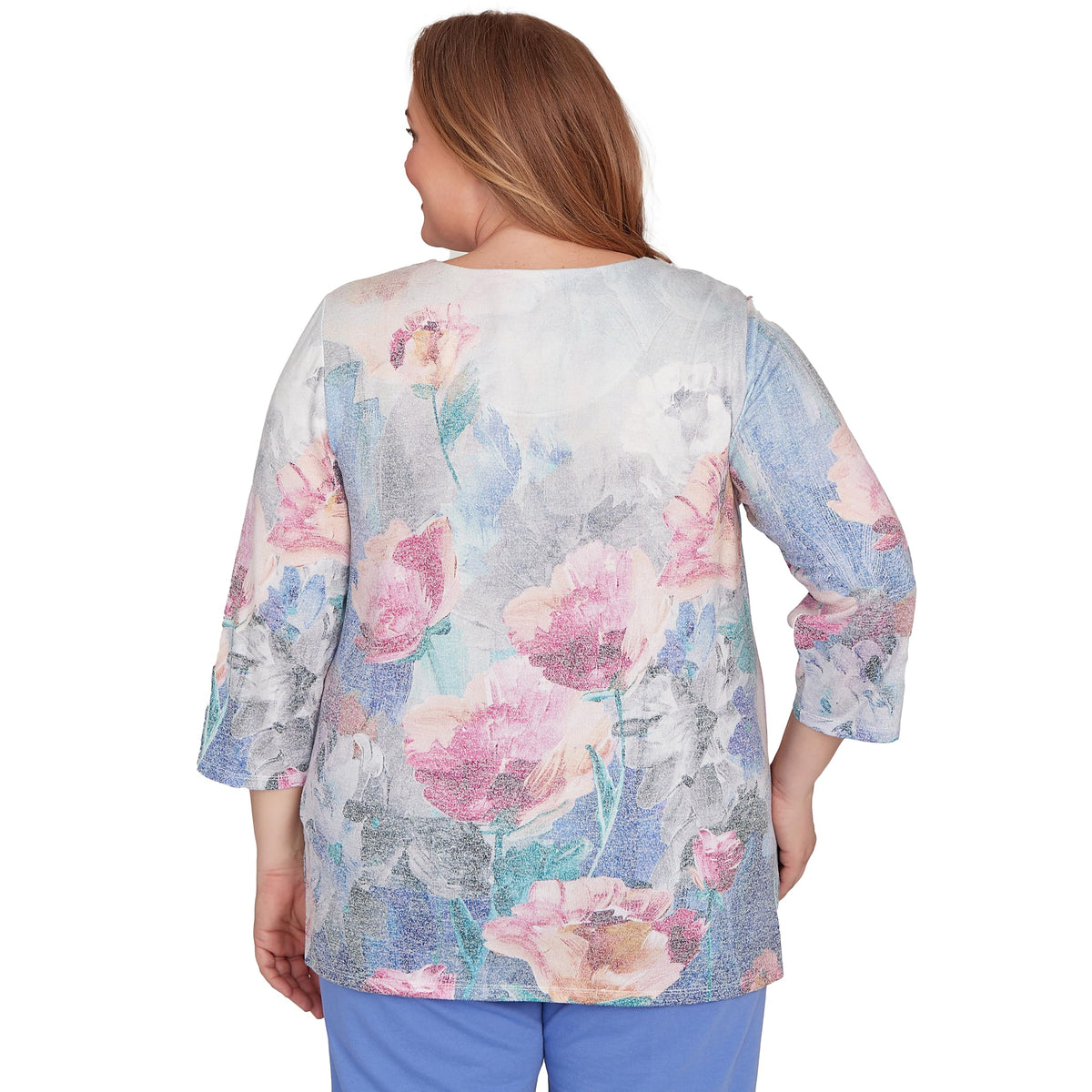 Floral Brushstroke Beaded Split Neck Top