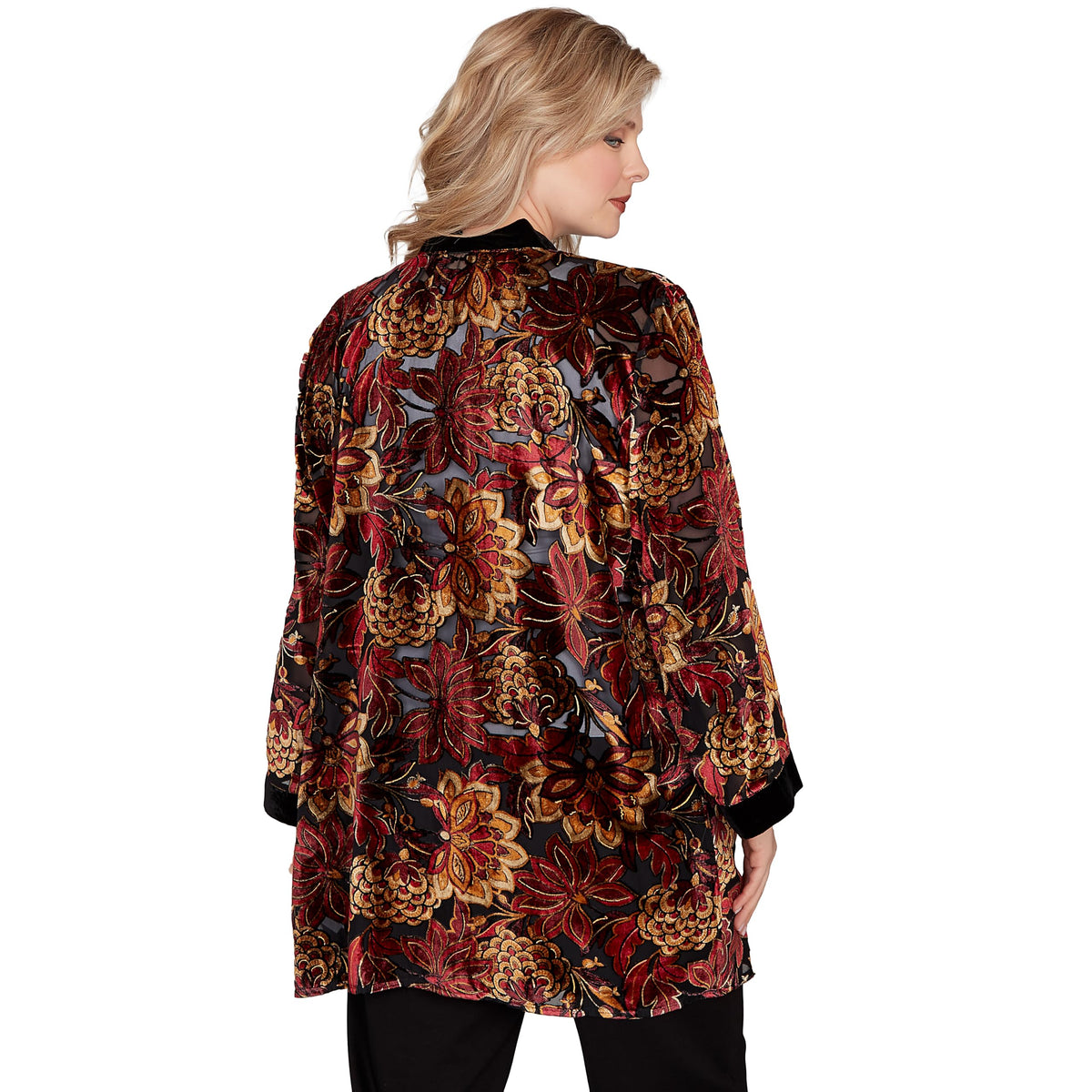 Ruby Rd. Red Allure Velvet Floral Jacket (US, Alpha, Small, Regular, Petite, Petite, Cherry/multi)