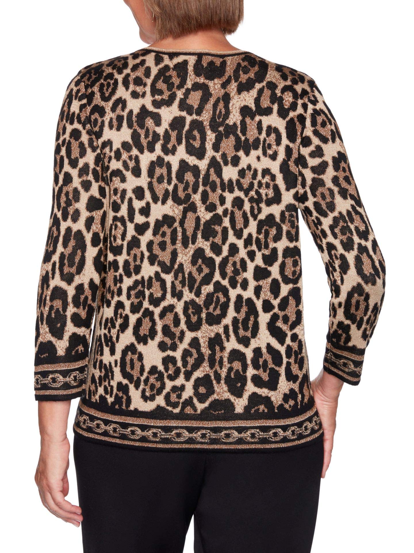 Alfred Dunner Women's Classics Animal Print Jacquard Sweater - Plus Size, Black/Silver, 3X