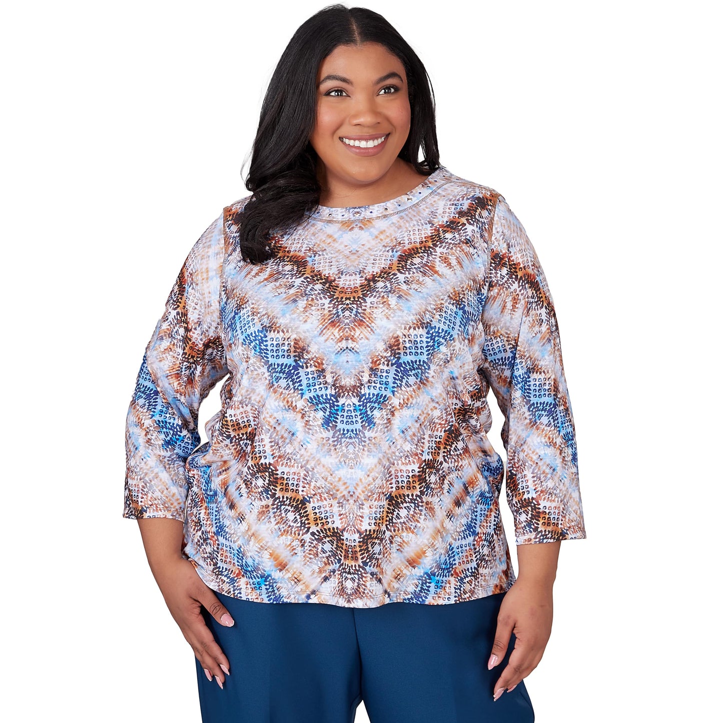 Alfred Dunner Classic Chevron Polyester Multicolored Top