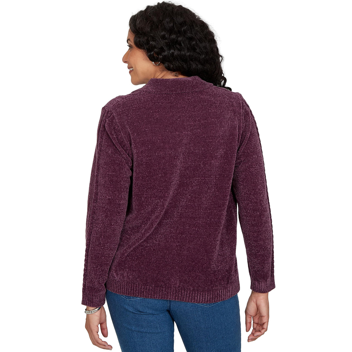Alfred Dunner Women's Cable Chenille Zip Cardigan Sweater, Amethyst, M