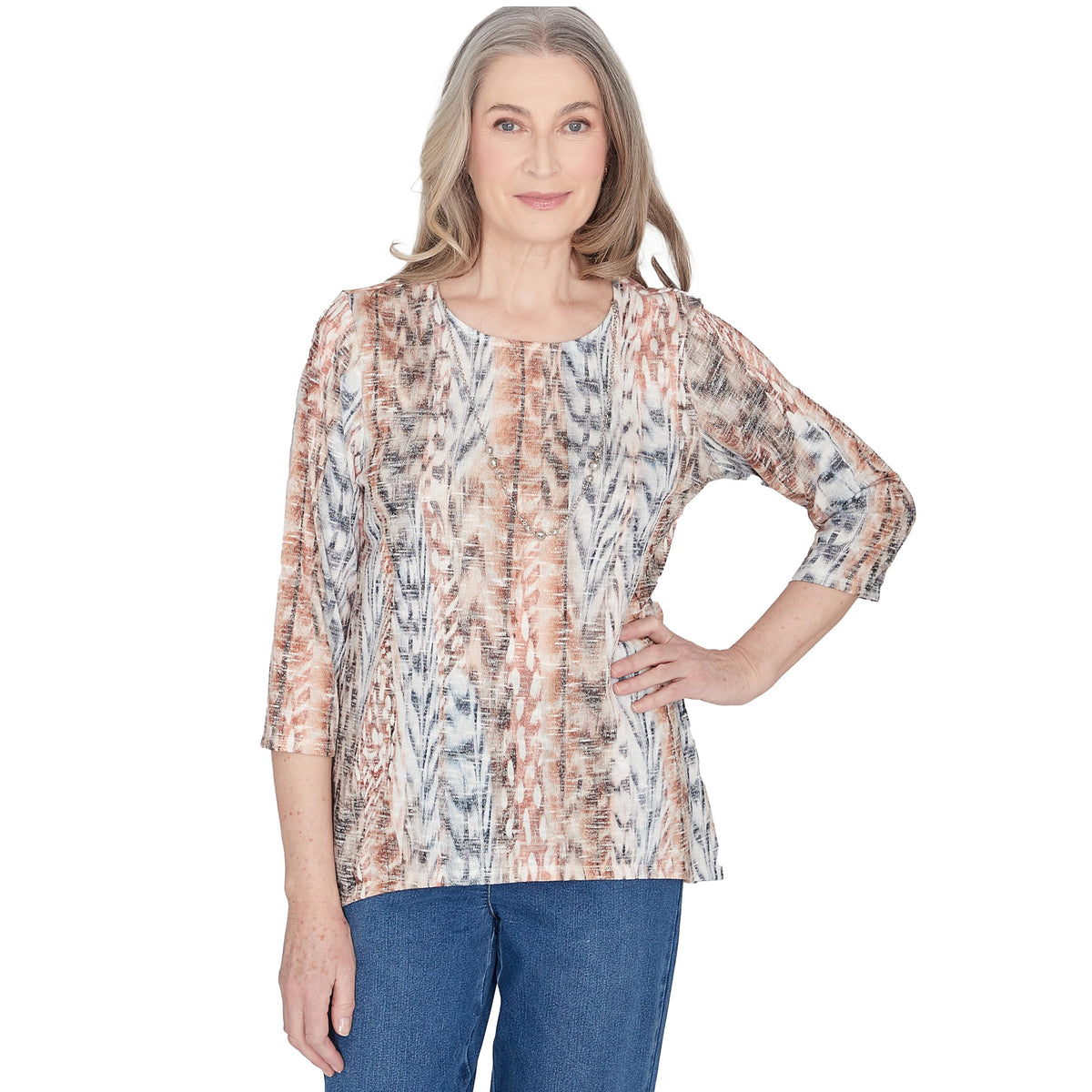 Alfred Dunner Women's Classics Vertical Skin Top (US, Alpha, X-Large, Regular, Regular, Neutral)