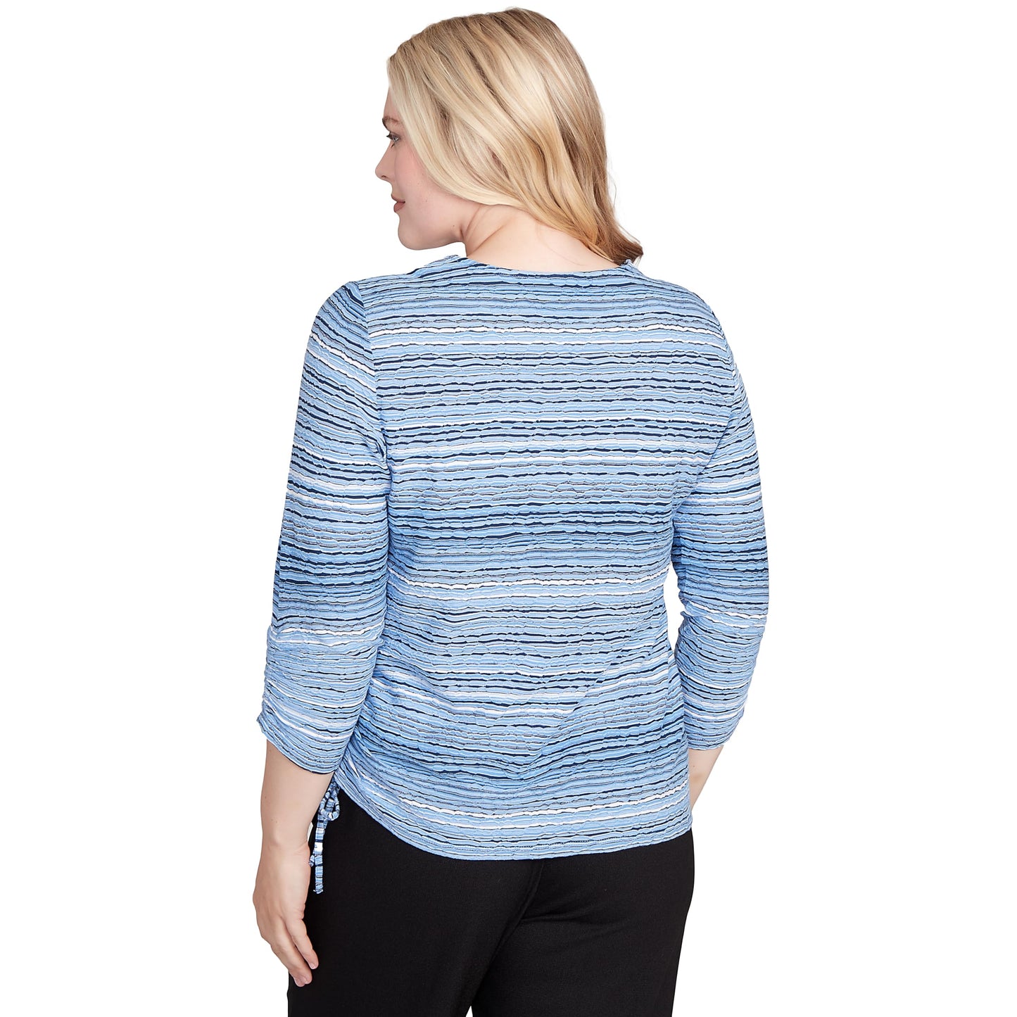 Alfred Dunner Women's Plus-Size Spliced Textured Stripe Knit Top Size 1X Perriwinkle