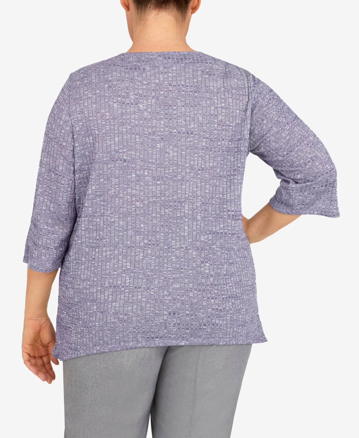 Alfred Dunner Women's Plus-Size Heather Knit Rib Keyhole Neck Top Size 3X Seagreen Plum
