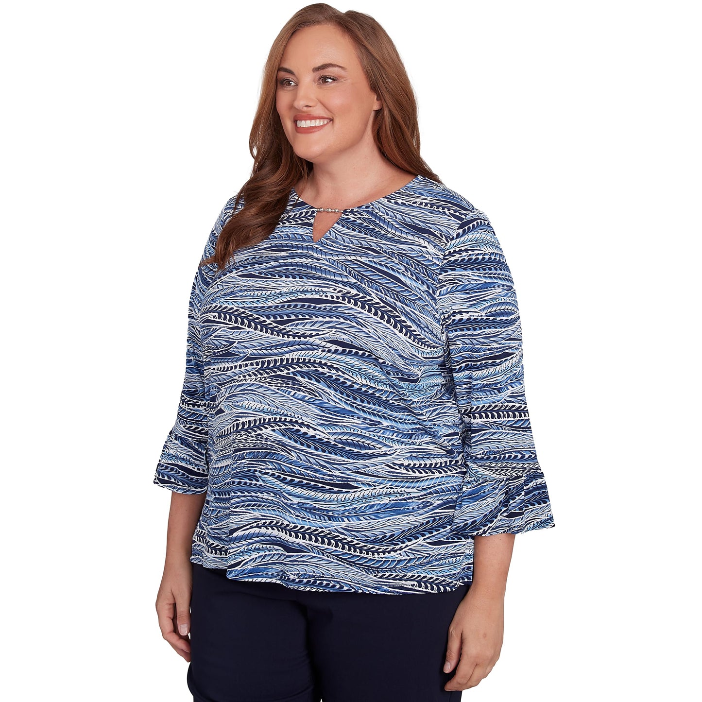 Beaded Split Neck Feathers Top