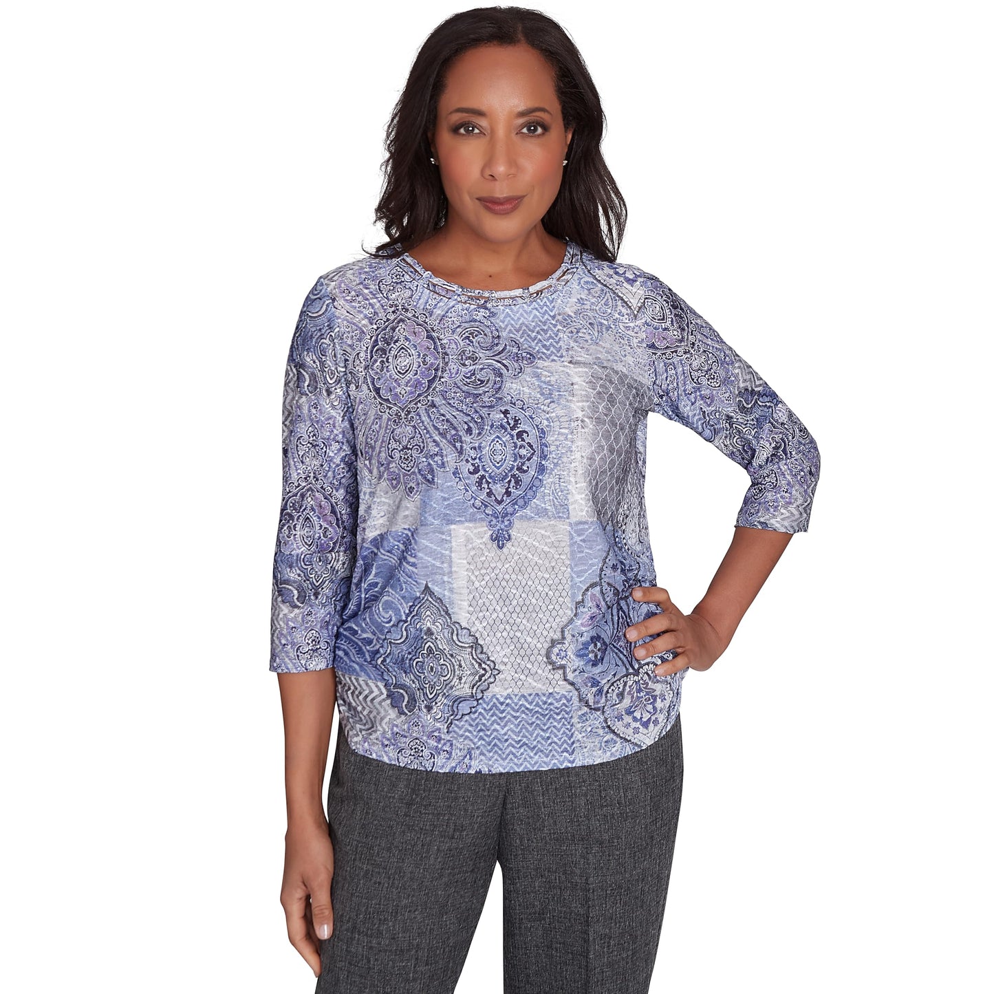 Alfred Dunner Worth Avenue Intricate Medallion Polyester Top