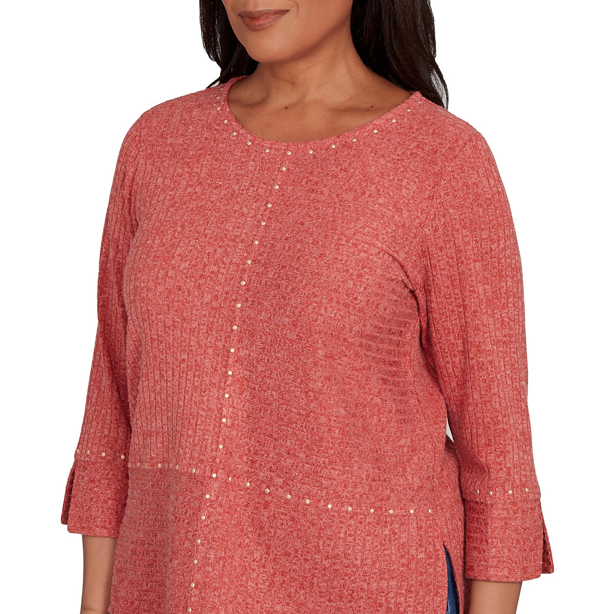Alfred Dunner Women's Embellished Spliced Solid Top