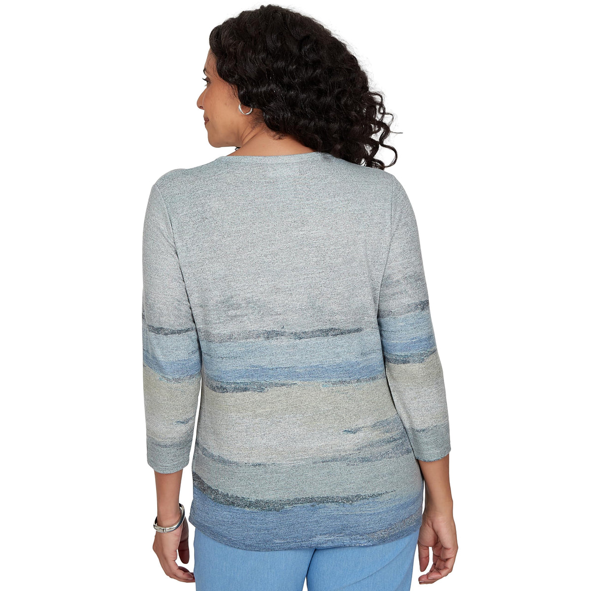 Alfred Dunner Women's Chenille Painted Floral Lace Top, Blue, L