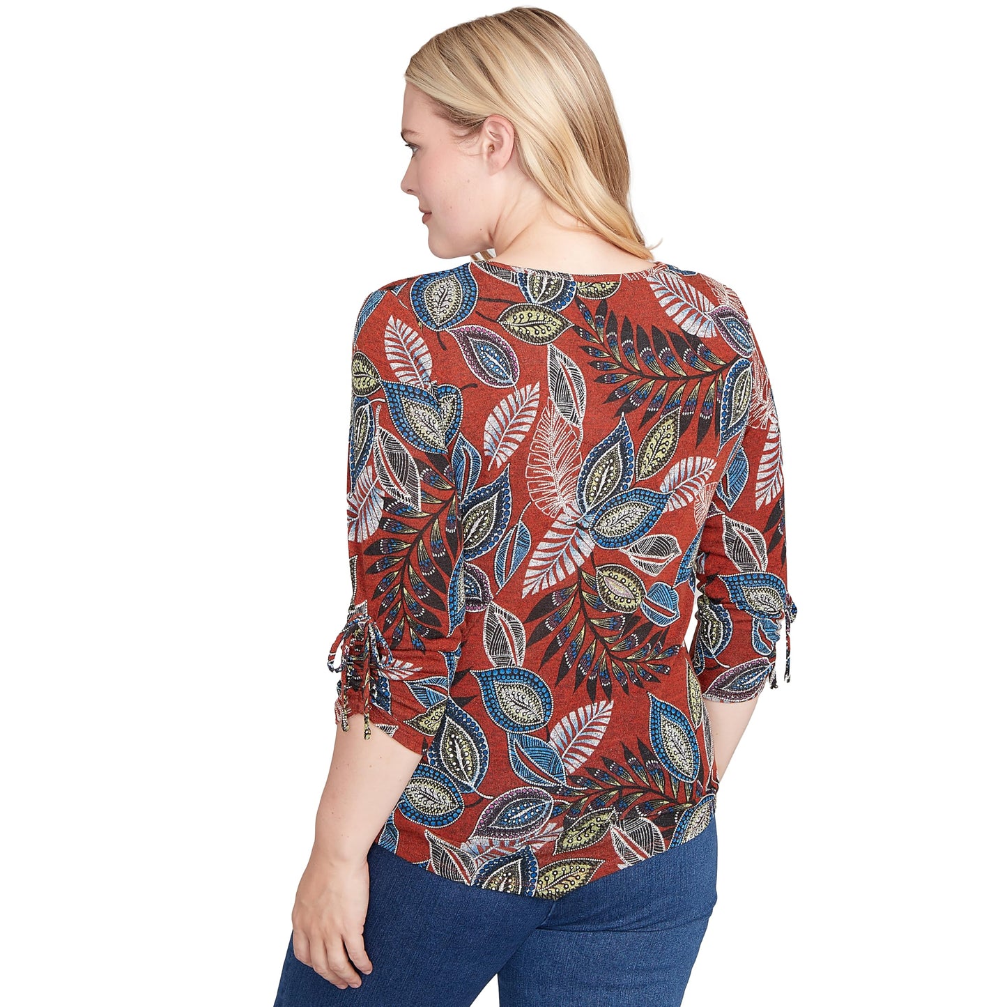 Alfred Dunner Batik Leaves Melange Asymmetrical Top