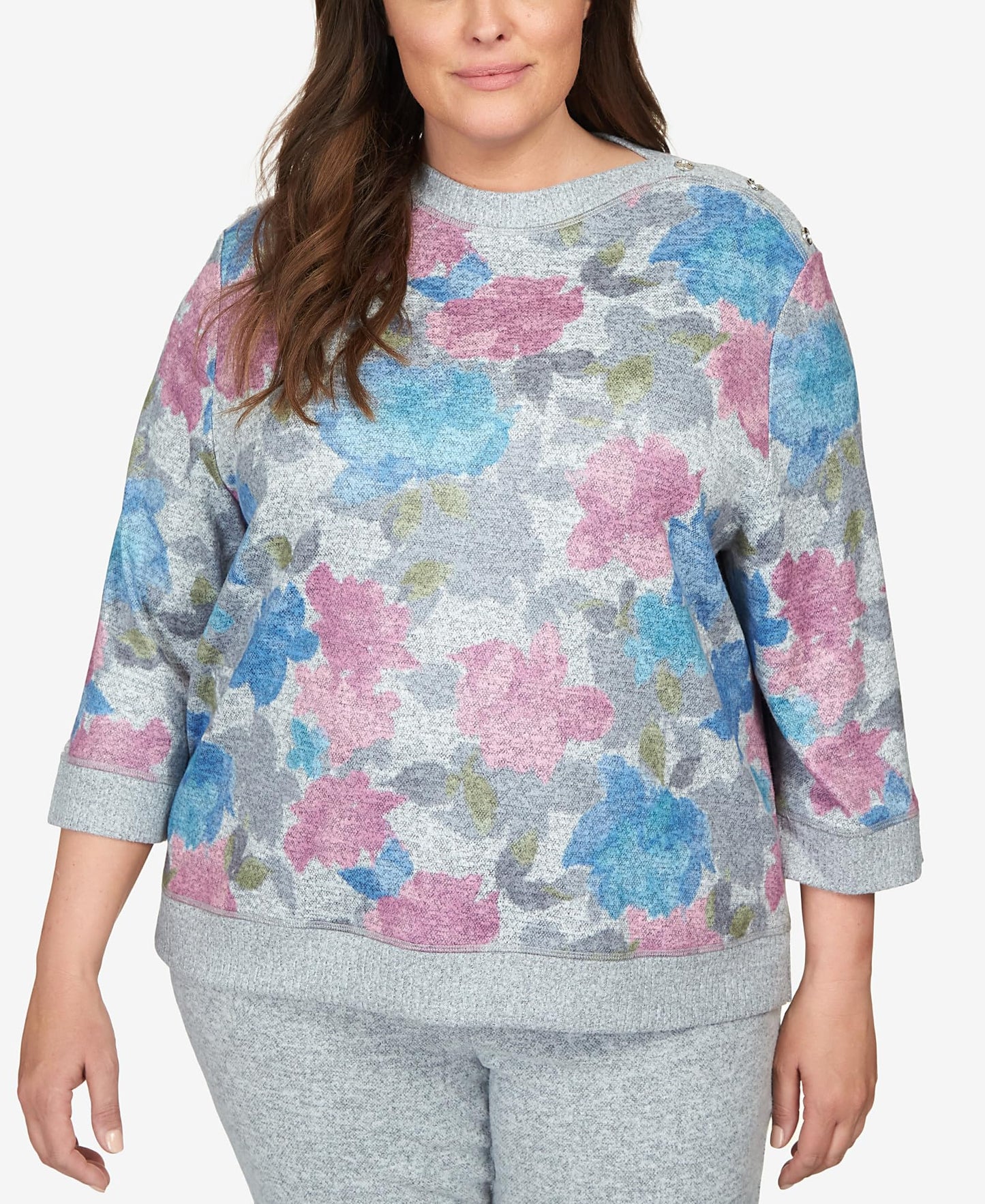 Alfred Dunner Comfort Zone Shadow Floral Comfort Top