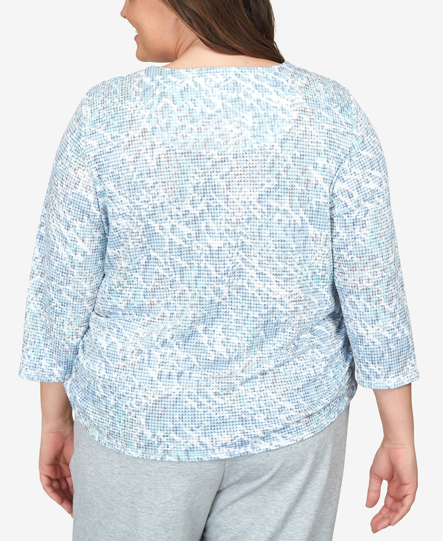 Alfred Dunner Women's Plus-Size Animal Print Ruched Hem Top with Necklace Size 1X Wedgewood