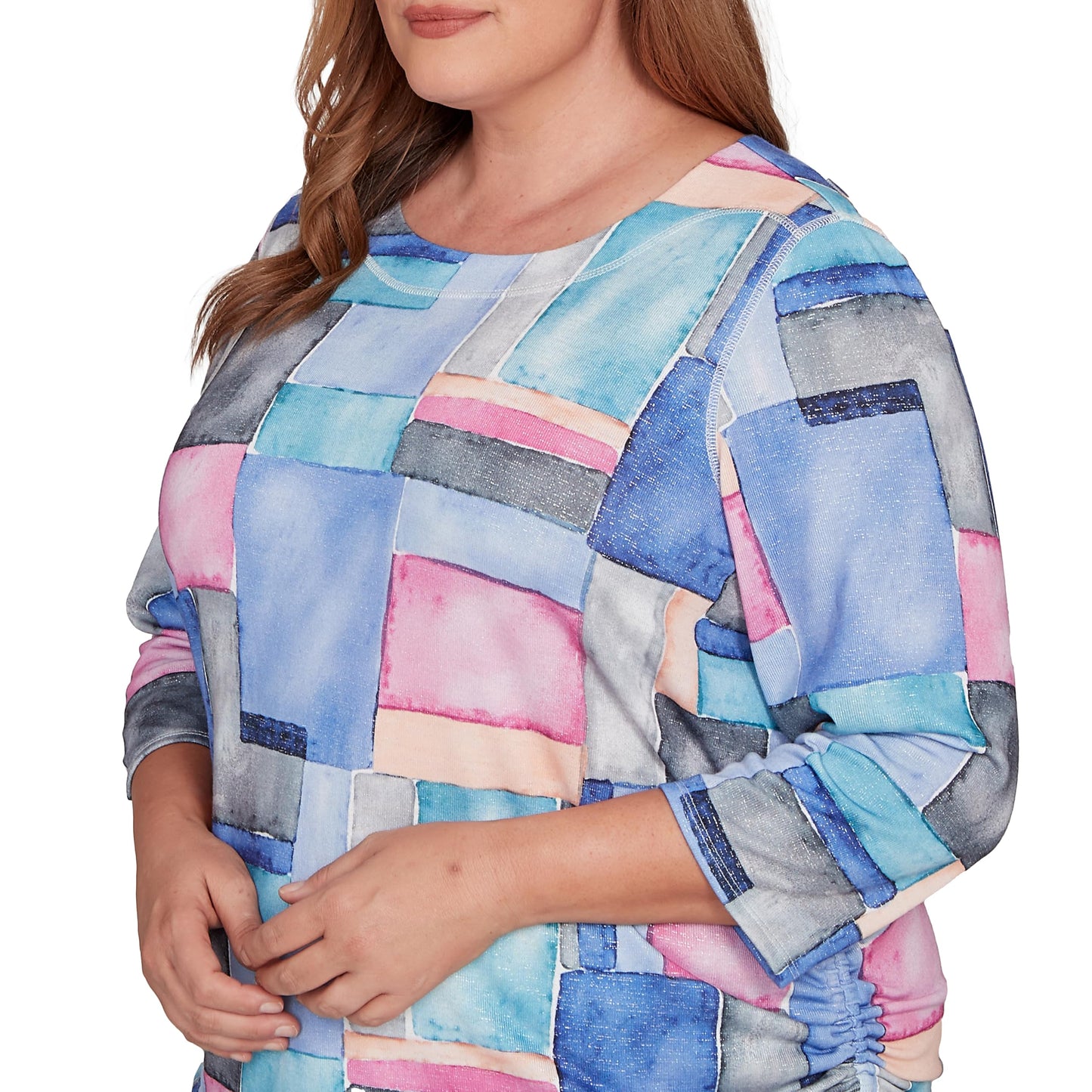 Tie Side Ruched Colorblock Top