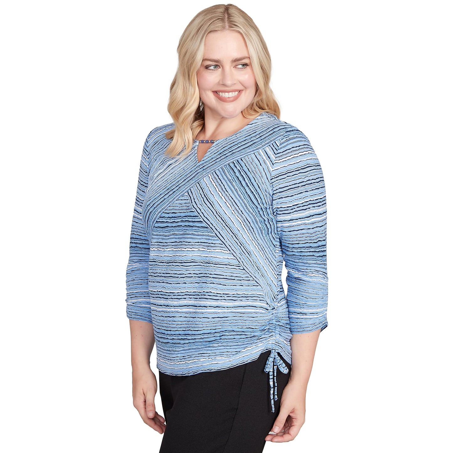 Alfred Dunner Women's Plus-Size Spliced Textured Stripe Knit Top Size 2X Perriwinkle