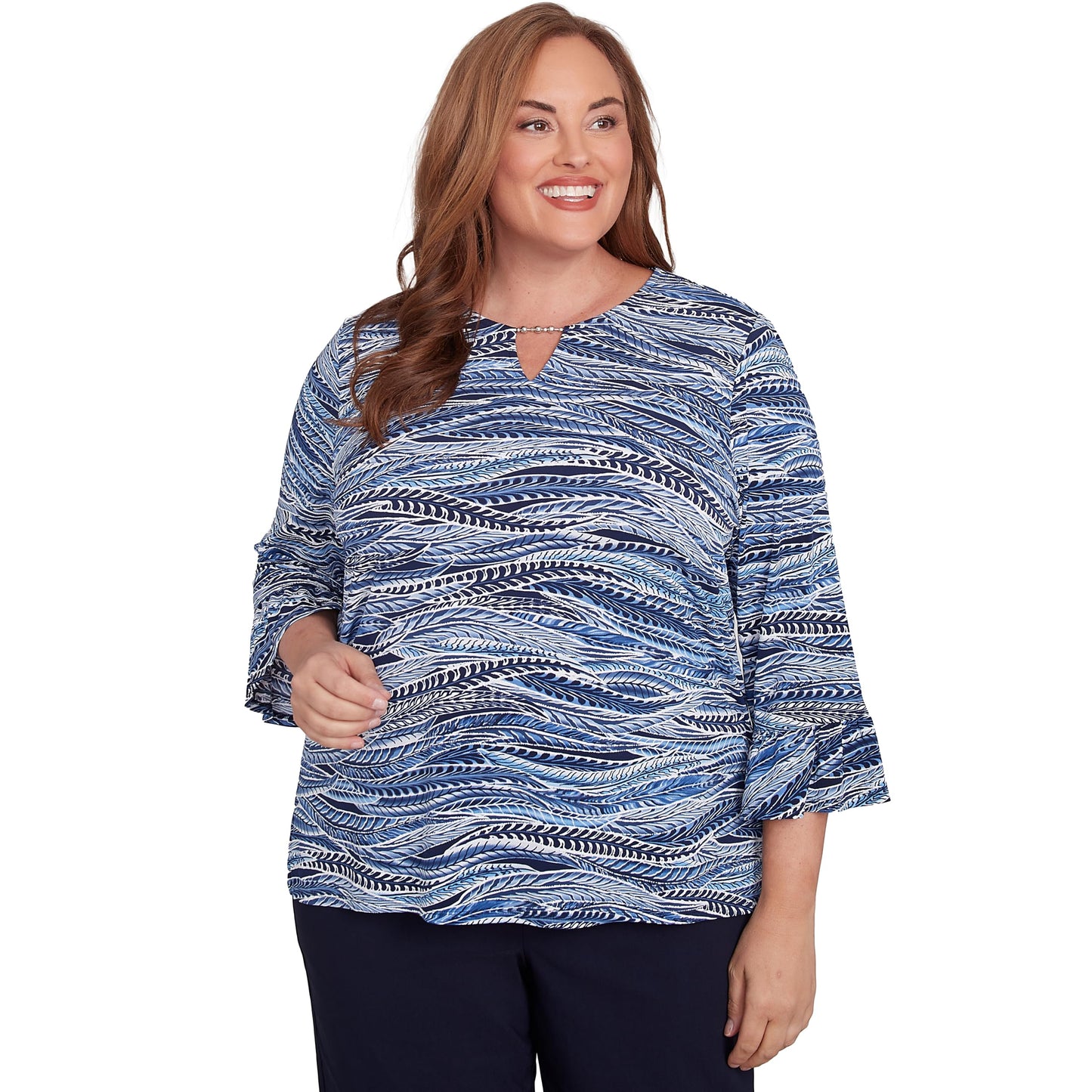 Beaded Split Neck Feathers Top