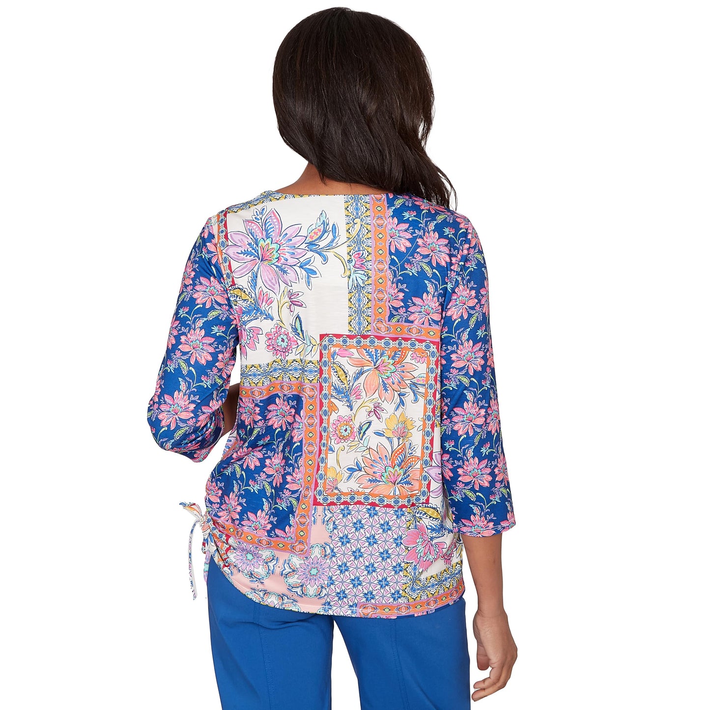 Alfred Dunner Women's Geometric Floral Tie Ruched Top