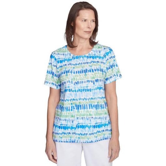 Alfred Dunner Parrot Cay Chicklet Multicolor Polyester Short Sleeve Top (US, Alpha, X-Large, Regular, Regular, Standard, Cobalt/Multi)