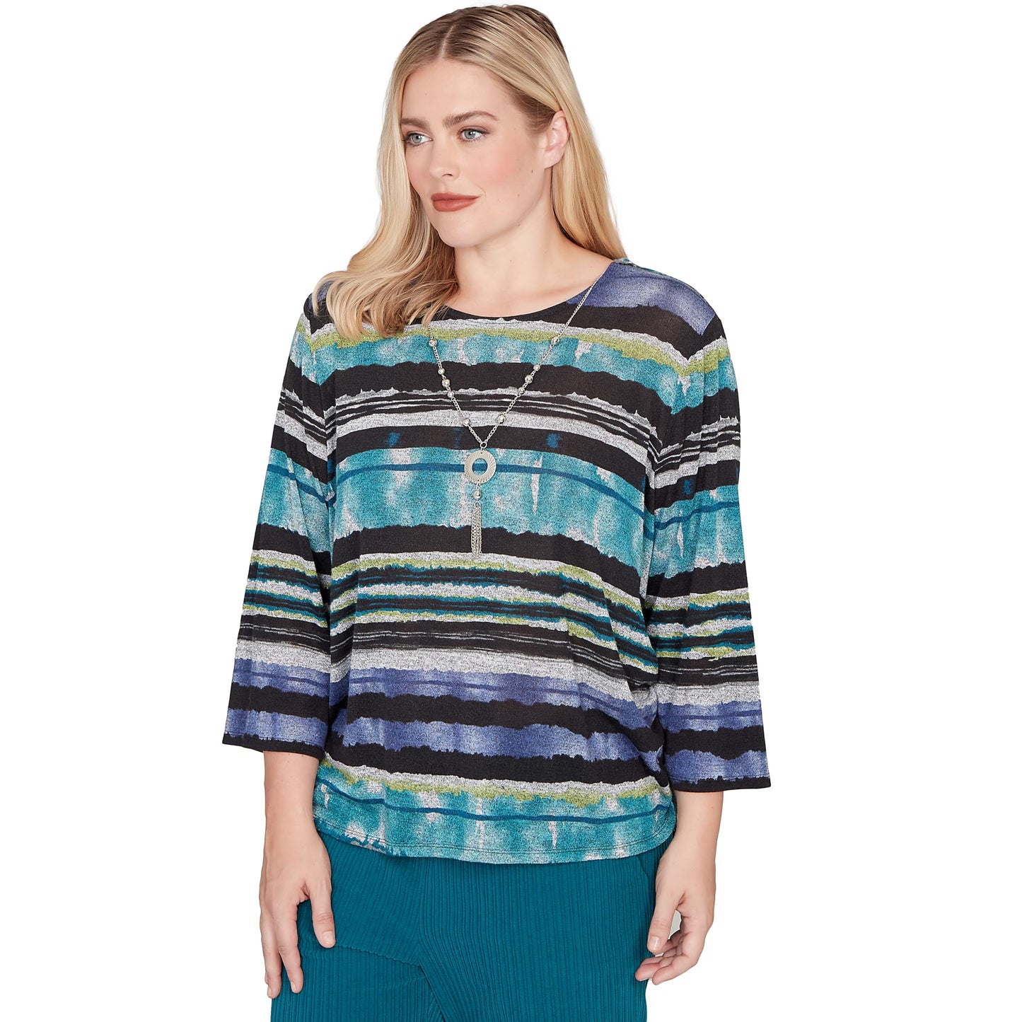 Alfred Dunner Biadere Melange Stripe Top with Necklace