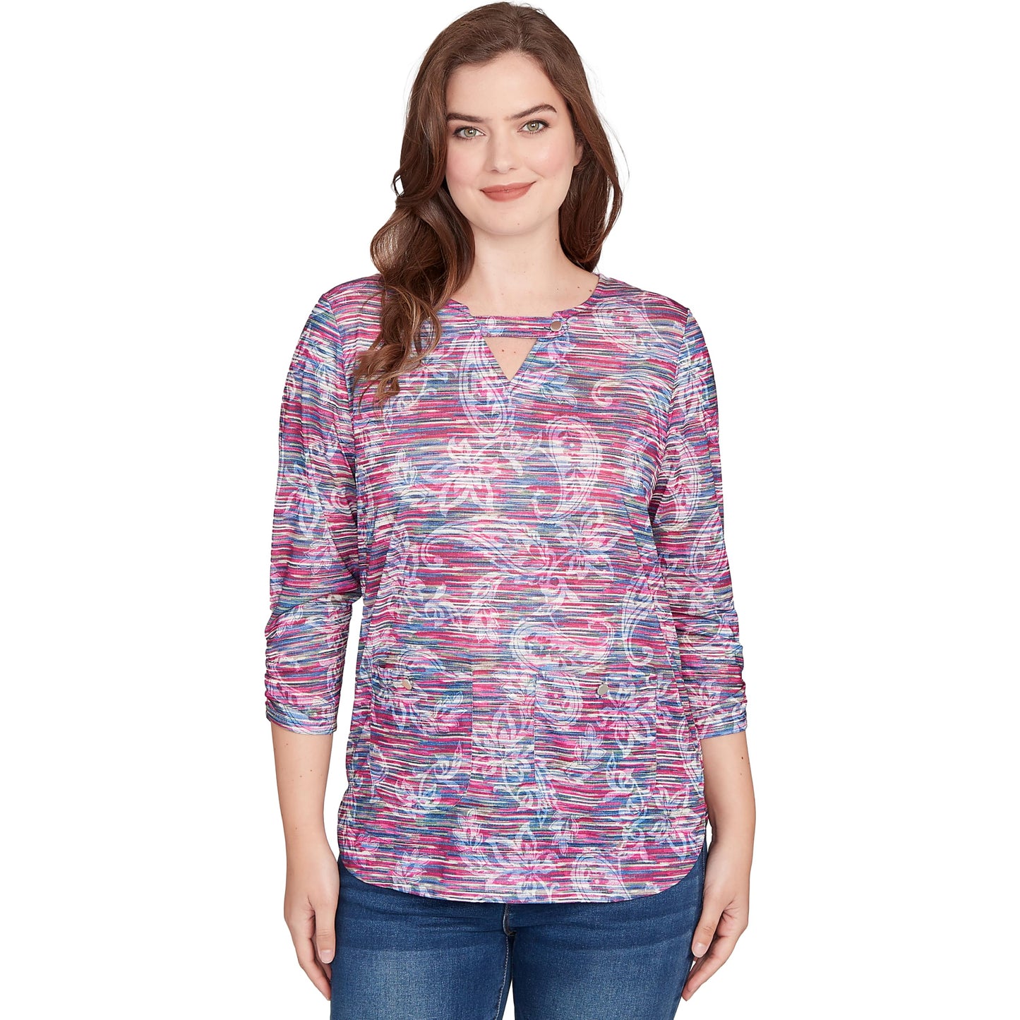 Ruby Rd. Knit Paisley Polyester Top (US, Alpha, Large, Regular, Petite, Petite, Plum)