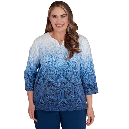 Alfred Dunner Women's Classics Ombre Medallion Top