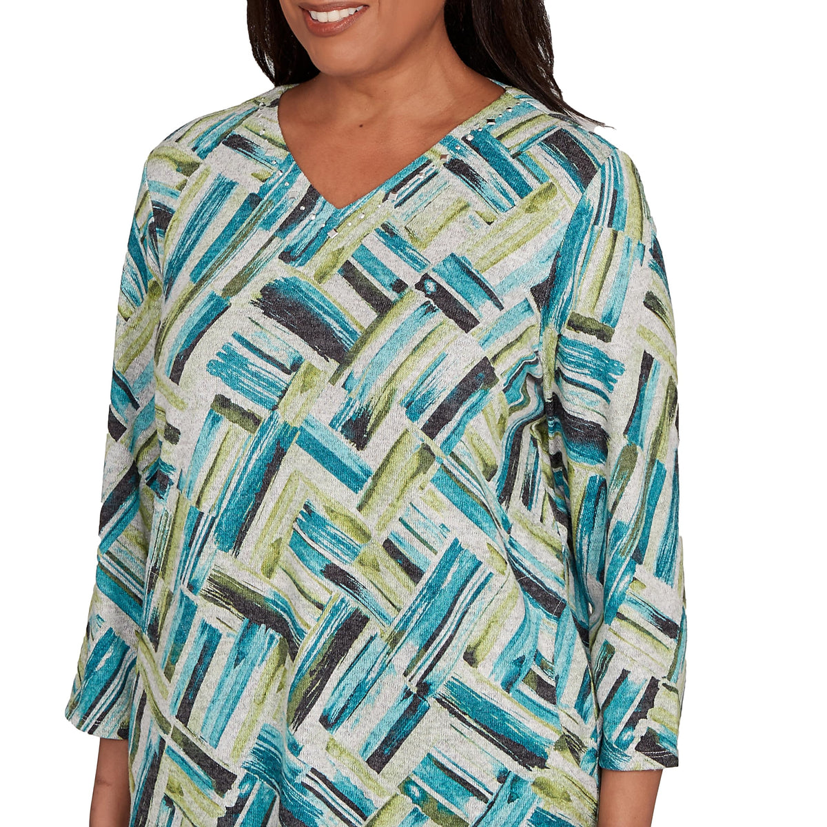 Detailed V Neck Brushstroke Top