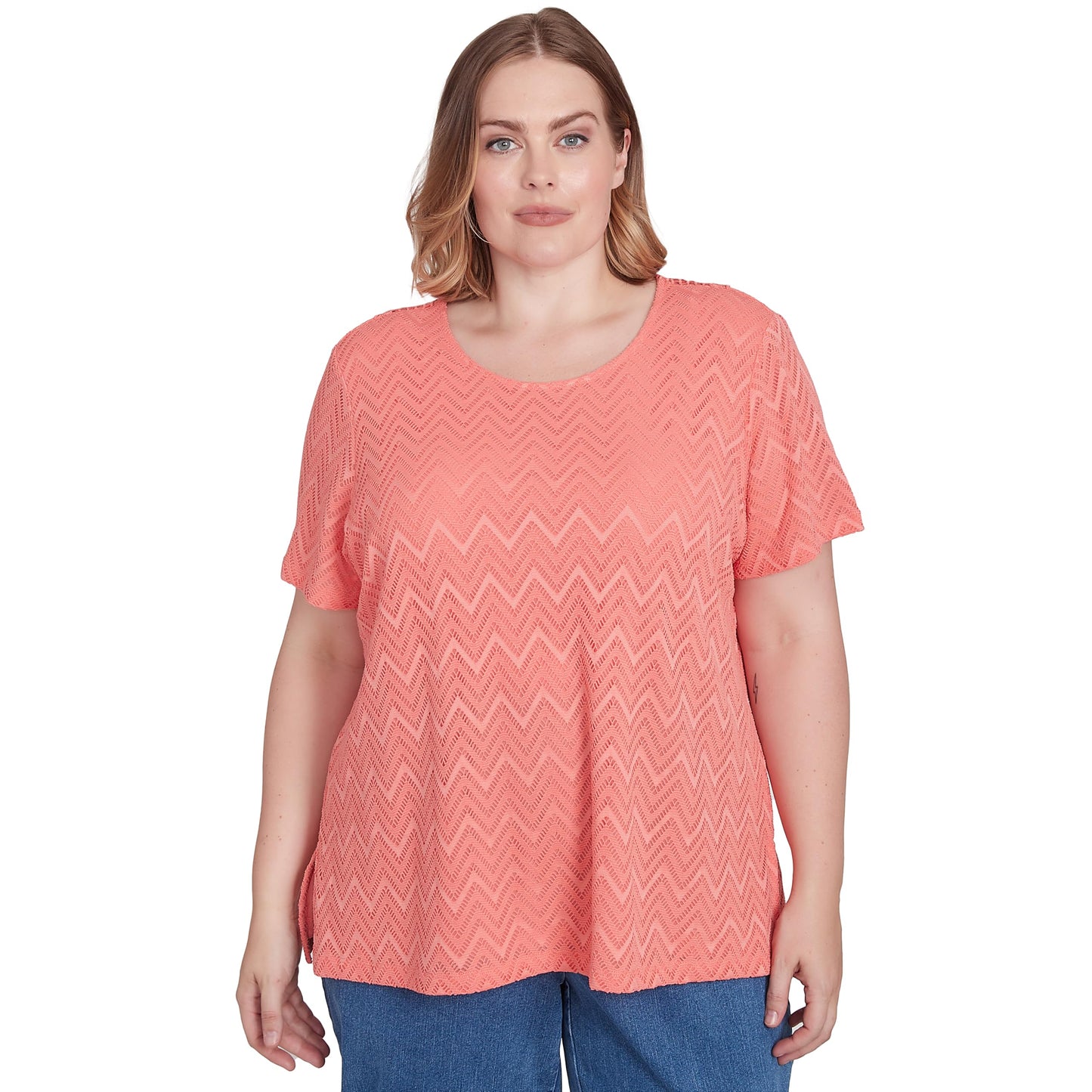 Textured Chevron Lace Back Tee