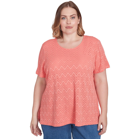 Textured Chevron Lace Back Tee