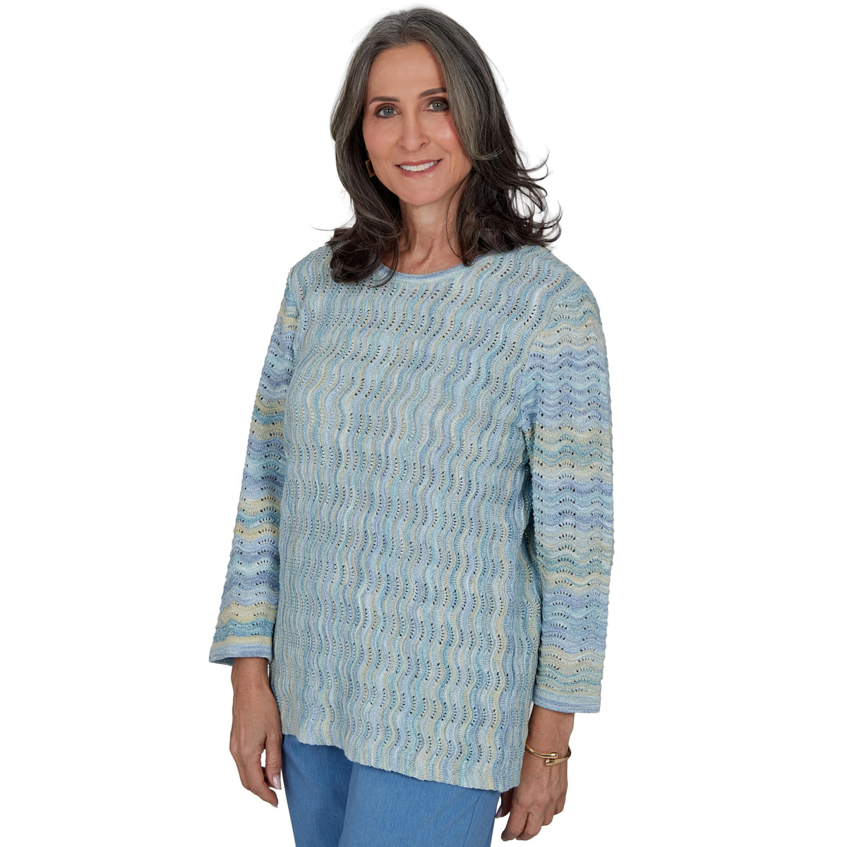 Alfred Dunner Provence Vertical Texture Sweater Ivory Size Small