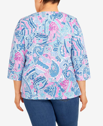 Alfred Dunner Women's Plus-Size Paisley Fish Top