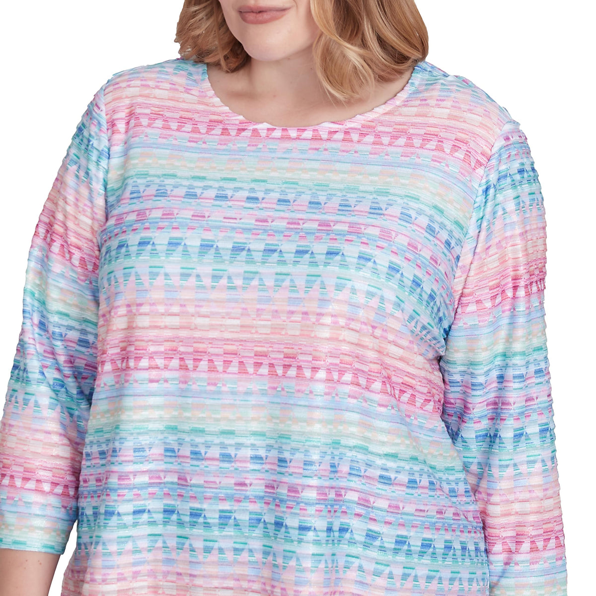Geometric Crewneck Biadere Top