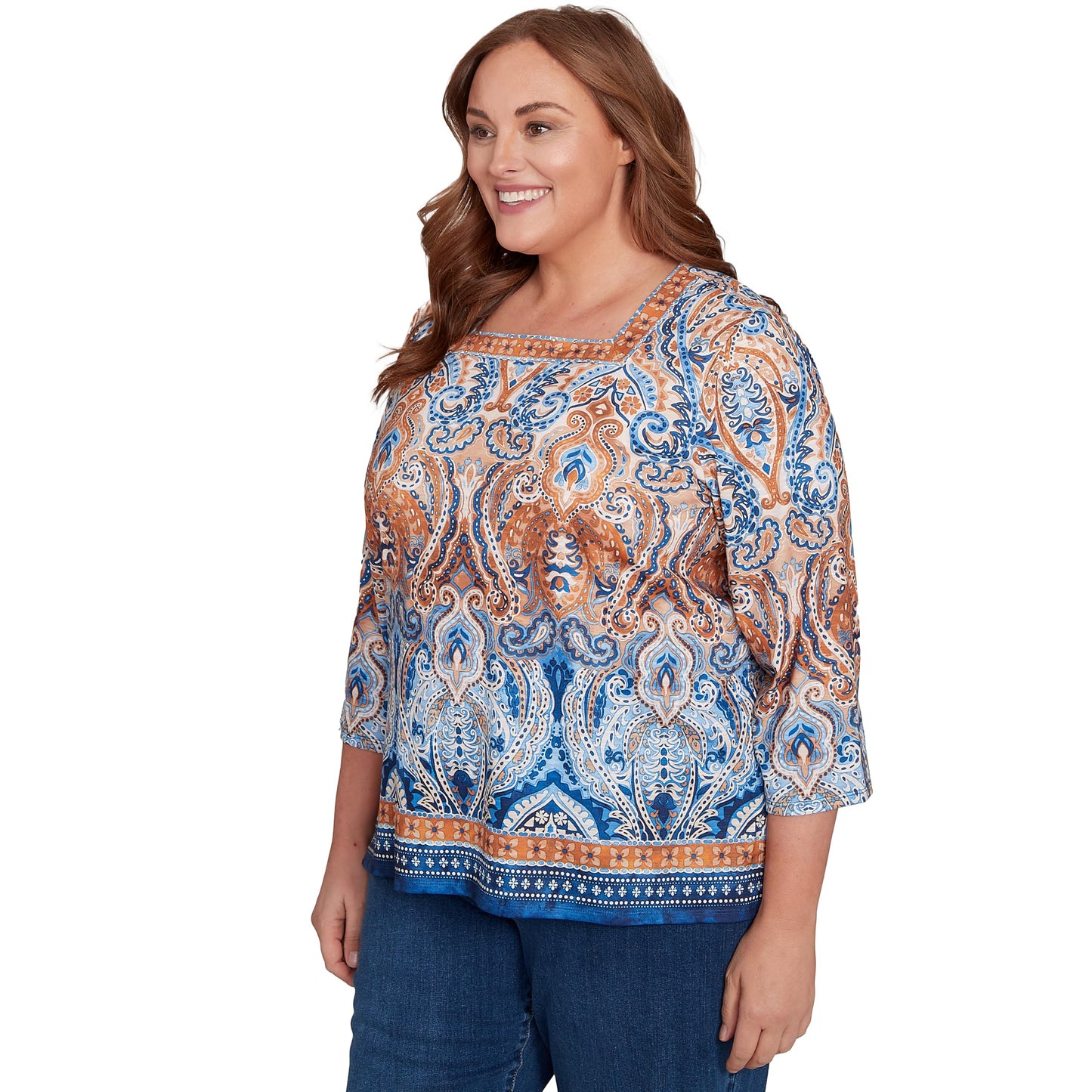 Medallion Bordered Square Neck Top