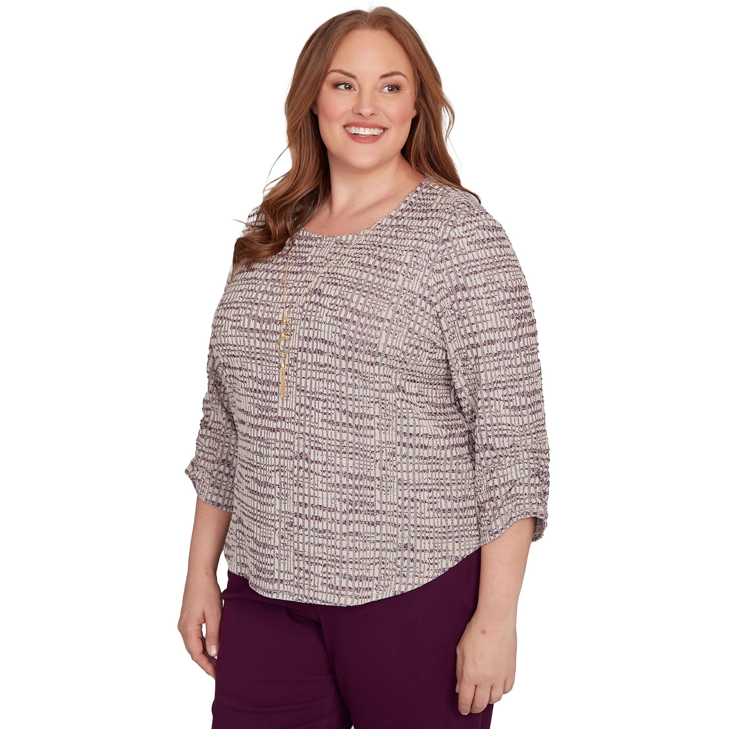 Textured Shimmer Space Dye Top with Necklace