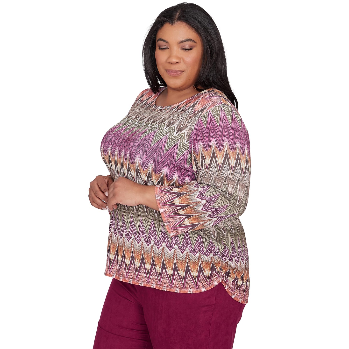 Alfred Dunner Women's Wine Country Chevron Textured Crew Neck Top