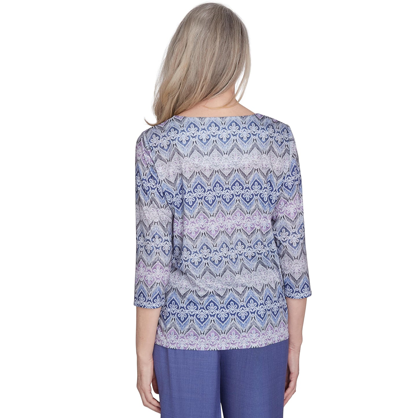 Alfred Dunner Worth Avenue Multicolored Polyester Top (US, Alpha, X-Large, Regular, Regular, Standard, Grey)