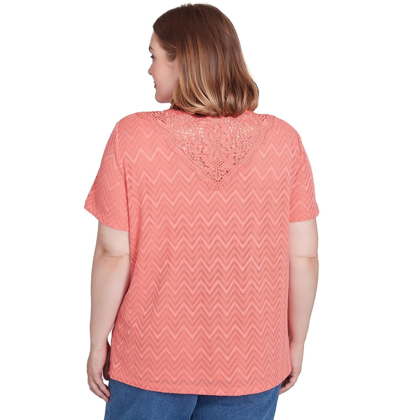 Textured Chevron Lace Back Tee