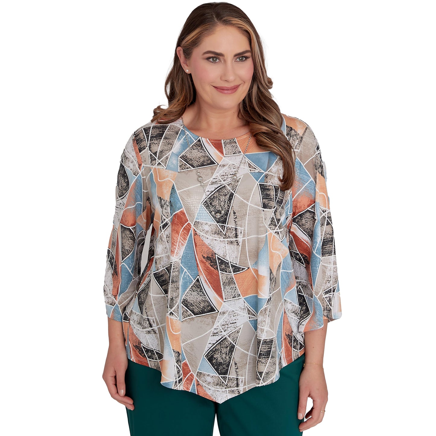 Alfred Dunner Classic Stained Glass Polyester Top with Sharkbite Him