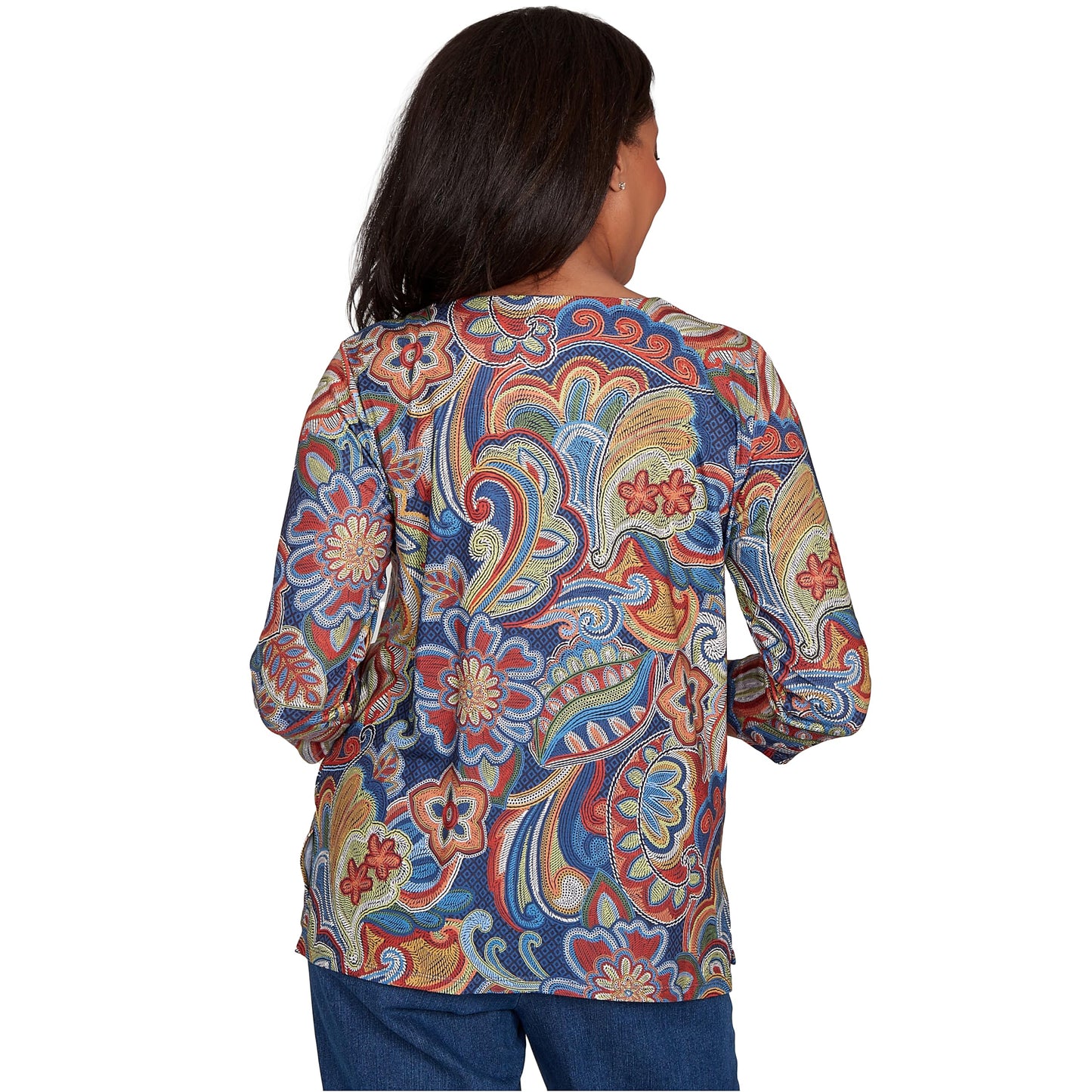 Stitched Floral Pleated Neck Top