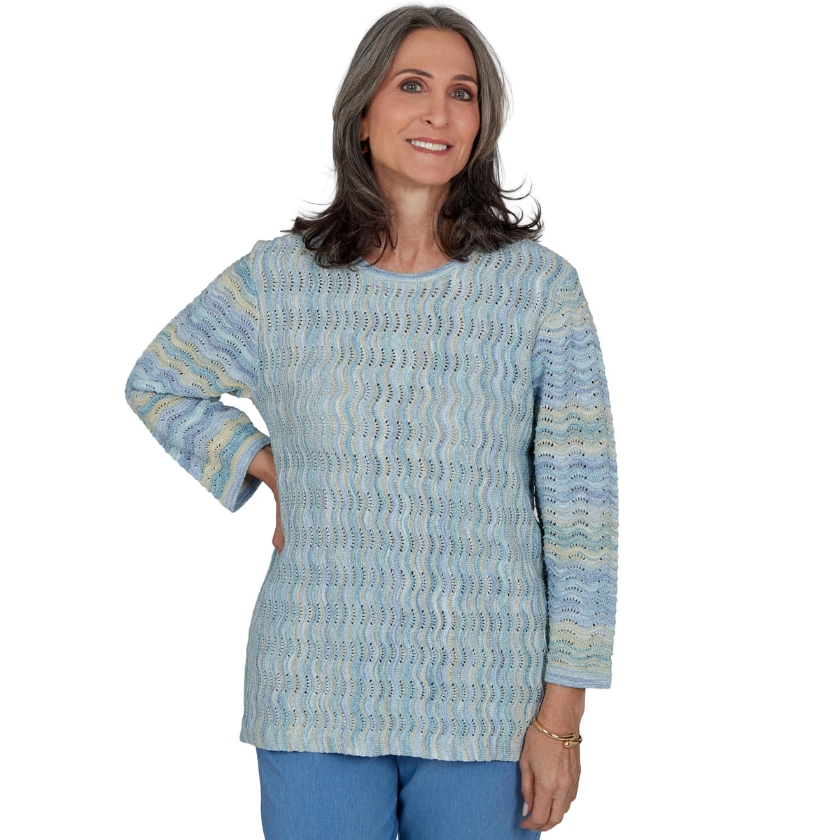 Alfred Dunner Provence Vertical Texture Sweater Ivory Size M