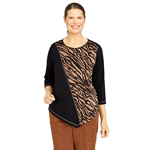 Alfred Dunner Women's Petite Womens Spliced Asymmetrical Hemline 3/4 Sleeve Top Size PS Multi