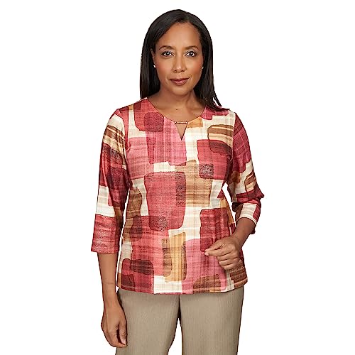 Alfred Dunner Women's Petite Texture Colorblock Split Neck Top Size PS Multi